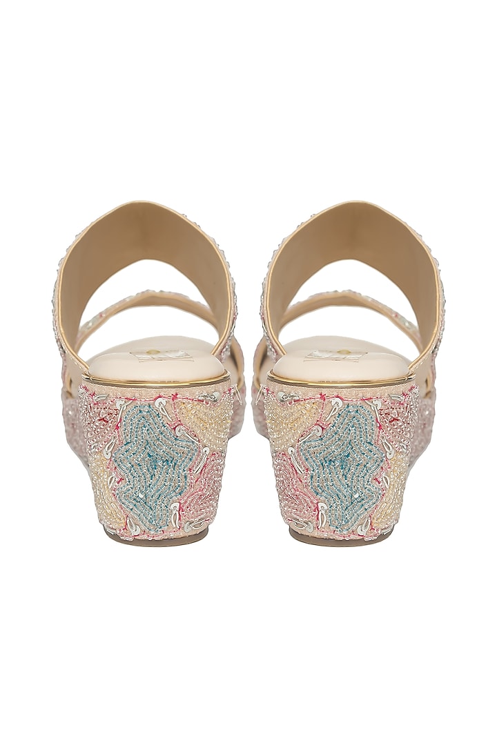 Gold Silk Bead & Sequins Embroidered Platform Wedges by Kkarma Accessories at Pernia's Pop Up Shop