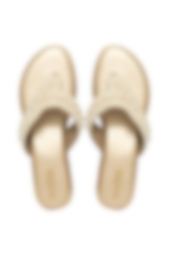 Gold Silk Pearl Embellished Platform Wedges by Kkarma Accessories at Pernia's Pop Up Shop