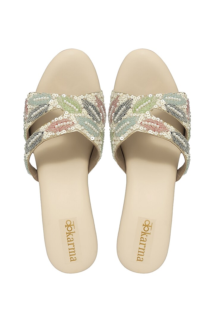 Multi-Colored Silk Bead & Sequins Embroidered Block Heels by Kkarma Accessories at Pernia's Pop Up Shop