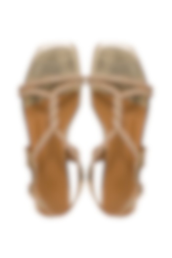 Gold Silk Embellished Block Heels by Kkarma Accessories at Pernia's Pop Up Shop