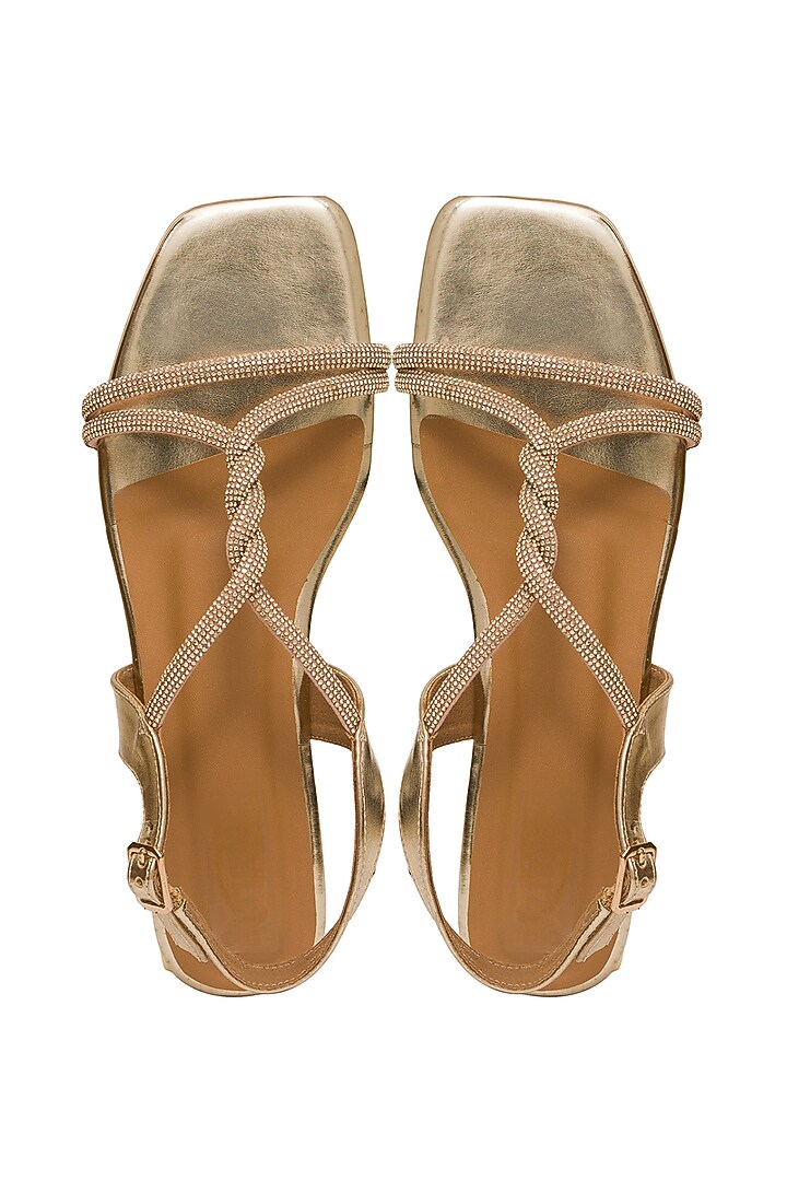 Gold Silk Embellished Block Heels by Kkarma Accessories at Pernia's Pop Up Shop