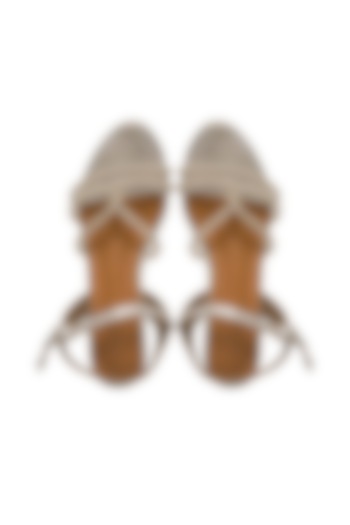 Silver Silk Embellished Block Heels by Kkarma Accessories at Pernia's Pop Up Shop