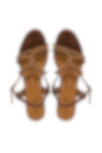 Bronze Silk Embellished Block Heels by Kkarma Accessories at Pernia's Pop Up Shop