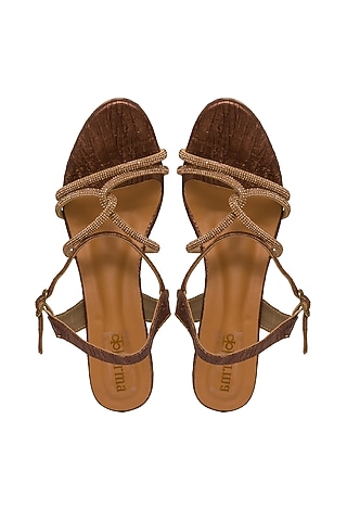 Bronze Silk Embellished Block Heels by Kkarma Accessories