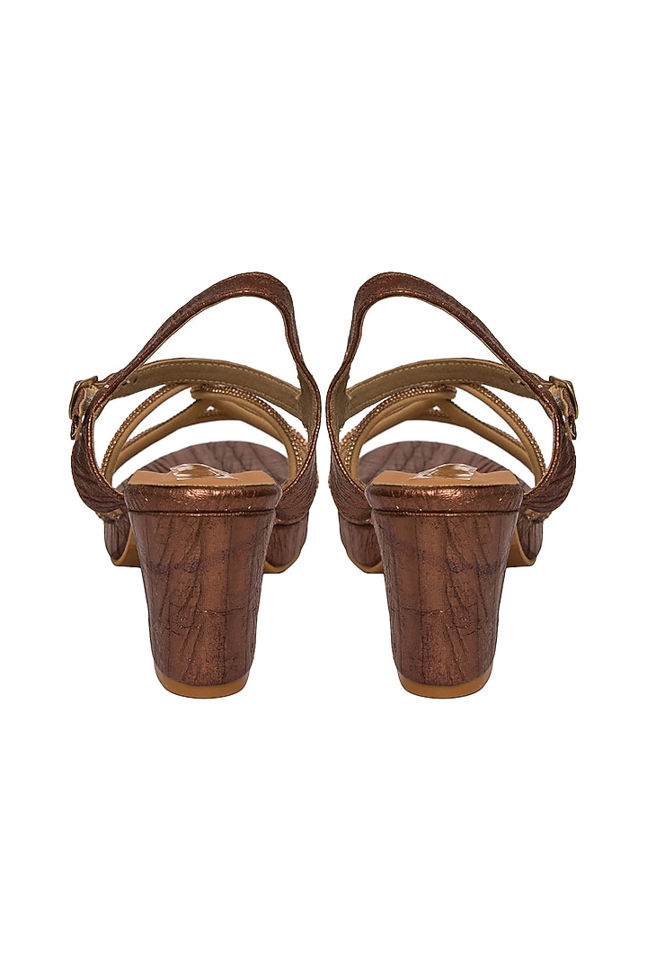 Bronze Silk Embellished Block Heels by Kkarma Accessories at Pernia's Pop Up Shop