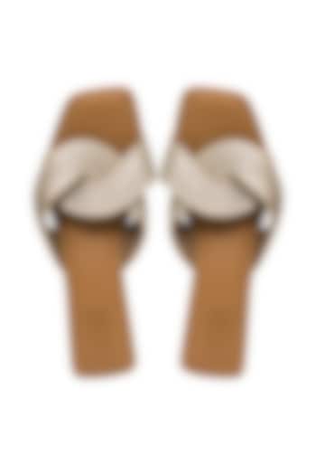 Gold Silk Metallic Knot Block Heels by Kkarma Accessories at Pernia's Pop Up Shop