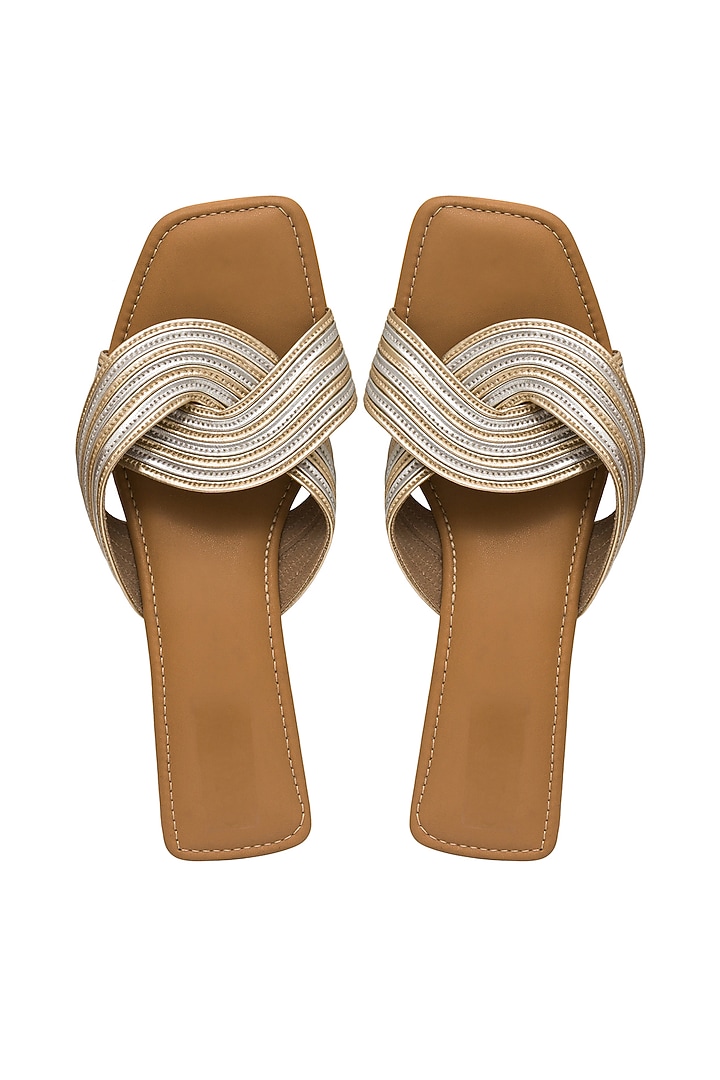 Gold Silk Metallic Knot Block Heels by Kkarma Accessories at Pernia's Pop Up Shop