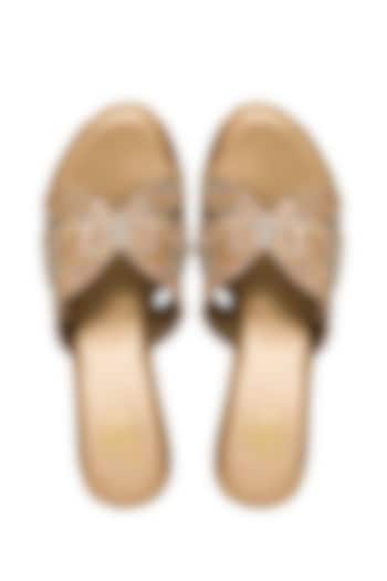 Rose Gold Silk Sequins & Thread Embroidered Platform Wedges by Kkarma Accessories at Pernia's Pop Up Shop