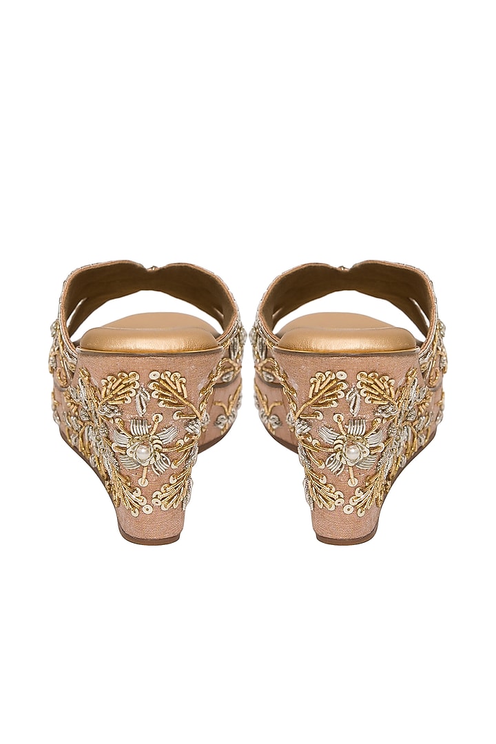 Rose Gold Silk Sequins & Thread Embroidered Platform Wedges by Kkarma Accessories at Pernia's Pop Up Shop