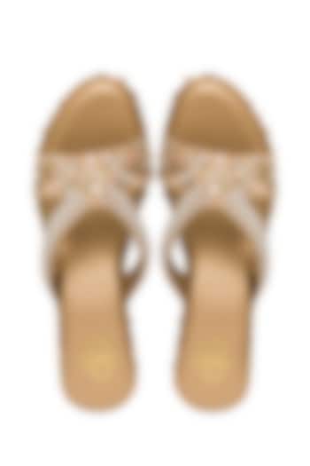 Gold Silk Pearl Hand Embroidered Platform Wedges by Kkarma Accessories at Pernia's Pop Up Shop