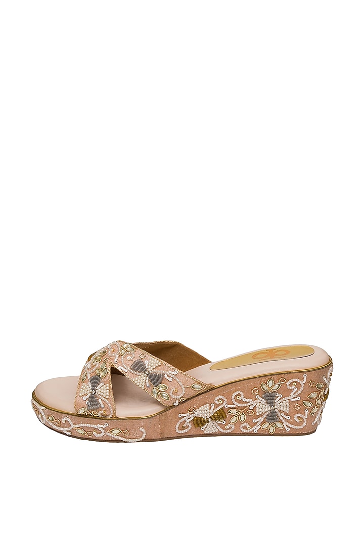 Rose Gold Silk Sequins Embroidered Platform Wedges by Kkarma Accessories at Pernia's Pop Up Shop