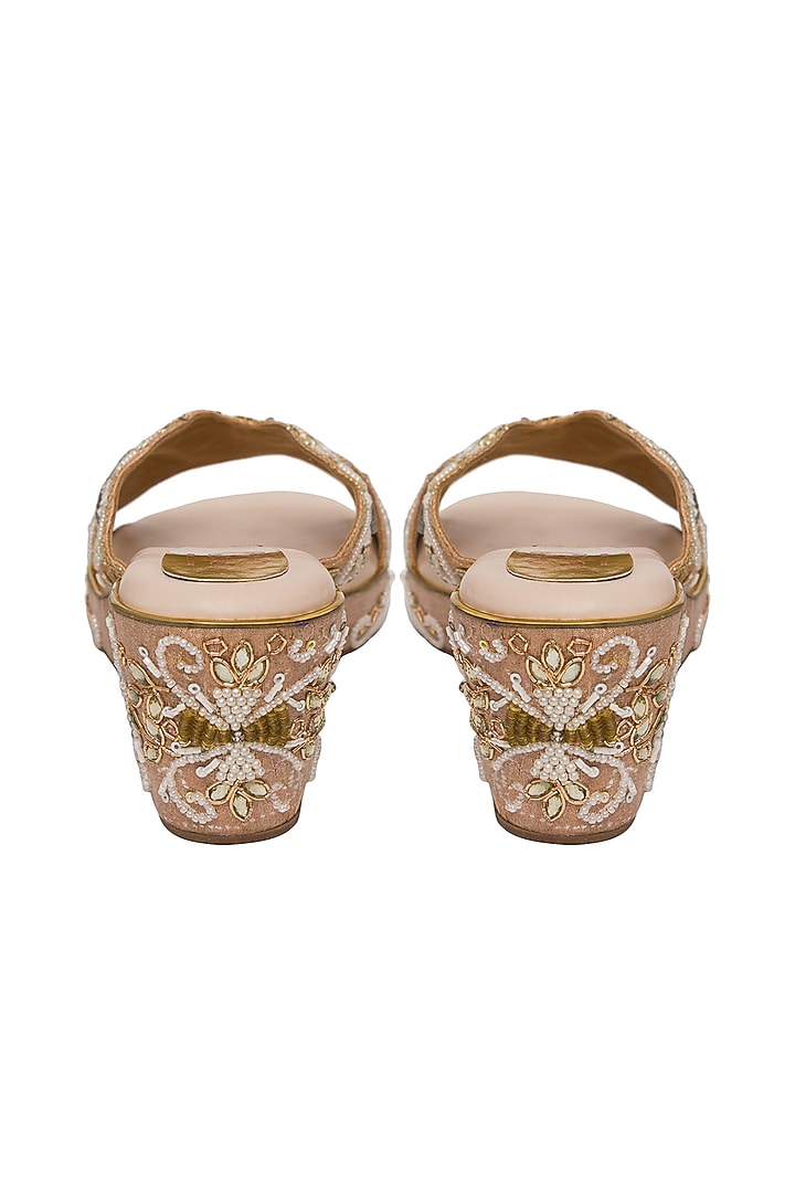 Rose Gold Silk Sequins Embroidered Platform Wedges by Kkarma Accessories at Pernia's Pop Up Shop