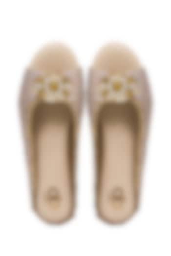 Gold Silk Pearl & Bead Embellished Peep-Toe Platform Wedges by Kkarma Accessories at Pernia's Pop Up Shop