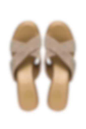 Rose Gold Silk Pearl & Bead Embellished Block Heels by Kkarma Accessories at Pernia's Pop Up Shop