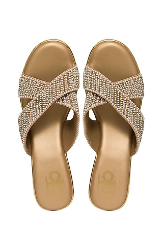 Rose Gold Silk Pearl & Bead Embellished Block Heels by Kkarma Accessories