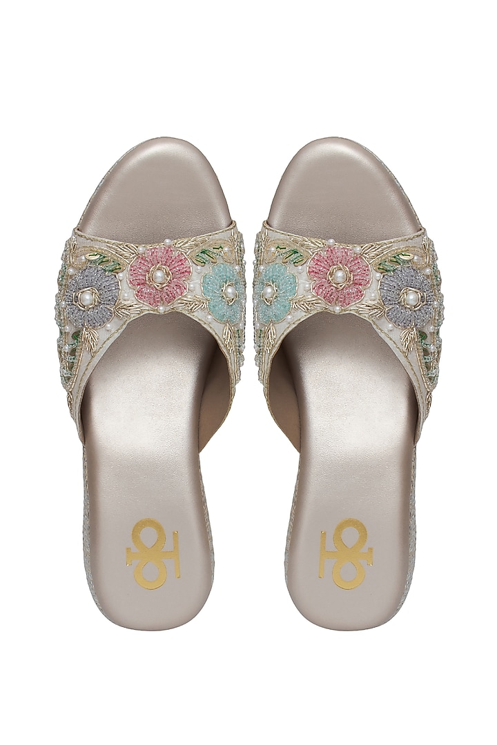 Multi-Colored Silk Sequins Embroidered Platform Wedges by Kkarma Accessories at Pernia's Pop Up Shop