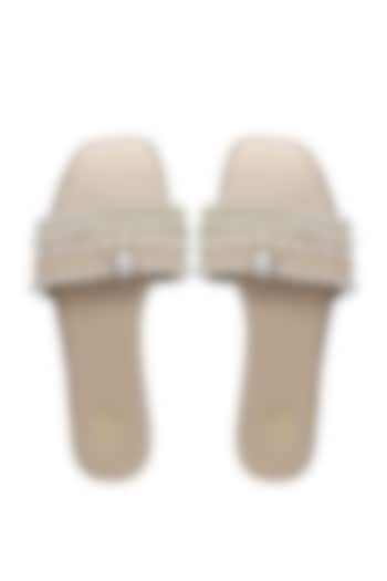 Off-White Silk Bead Embroidered Flats by Kkarma Accessories at Pernia's Pop Up Shop