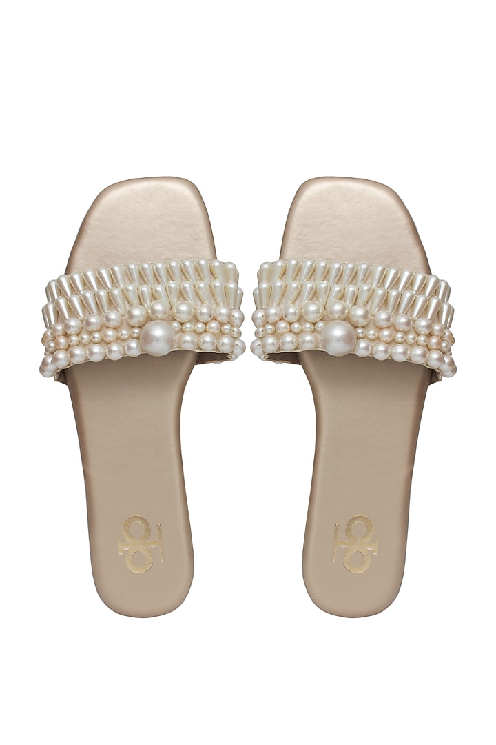 Off-White Silk Bead Embroidered Flats by Kkarma Accessories at Pernia's Pop Up Shop