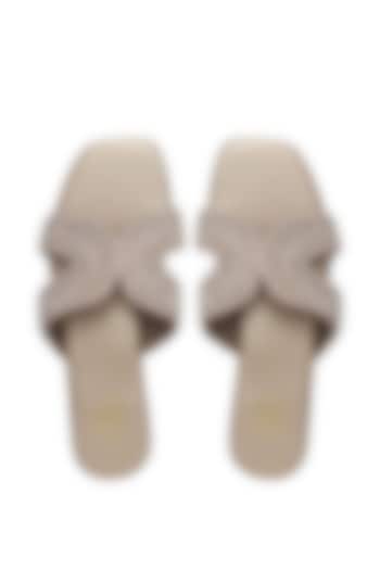 Rose Gold Silk Pearl Embroidered Flats by Kkarma Accessories at Pernia's Pop Up Shop