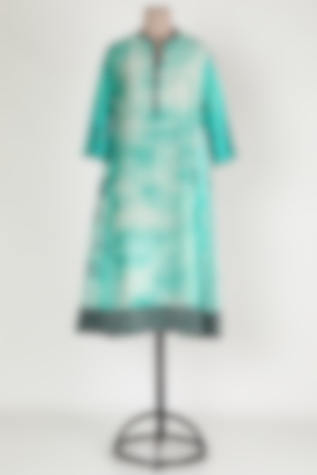 Turquoise Embroidered Printed Tunic by Krishna Mehta