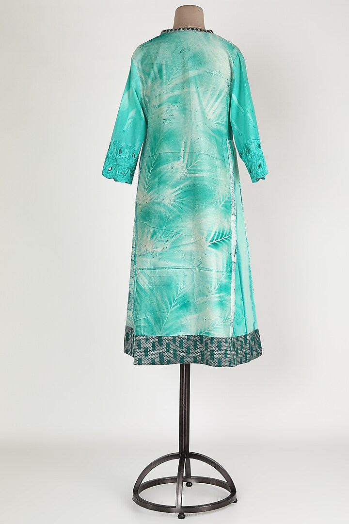 Turquoise Embroidered Printed Tunic by Krishna Mehta at Pernia's Pop Up Shop