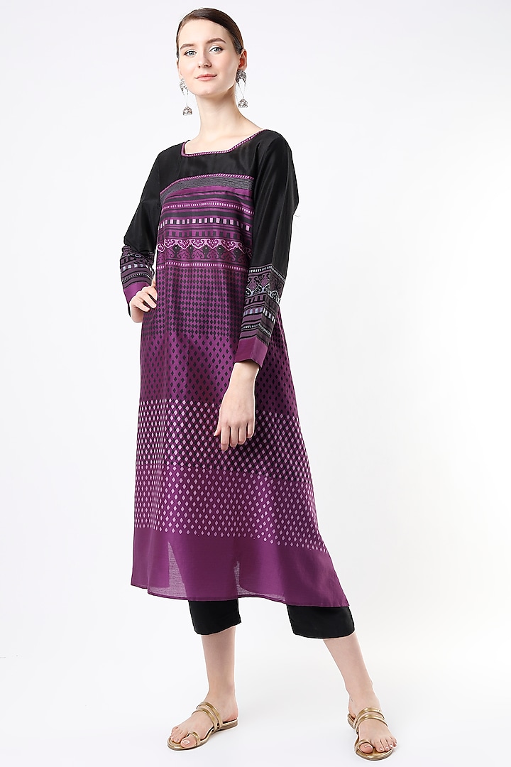 Purple Hand Block Printed Tunic by Krishna Mehta at Pernia's Pop Up Shop