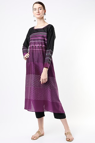 Purple Hand Block Printed Tunic by Krishna Mehta