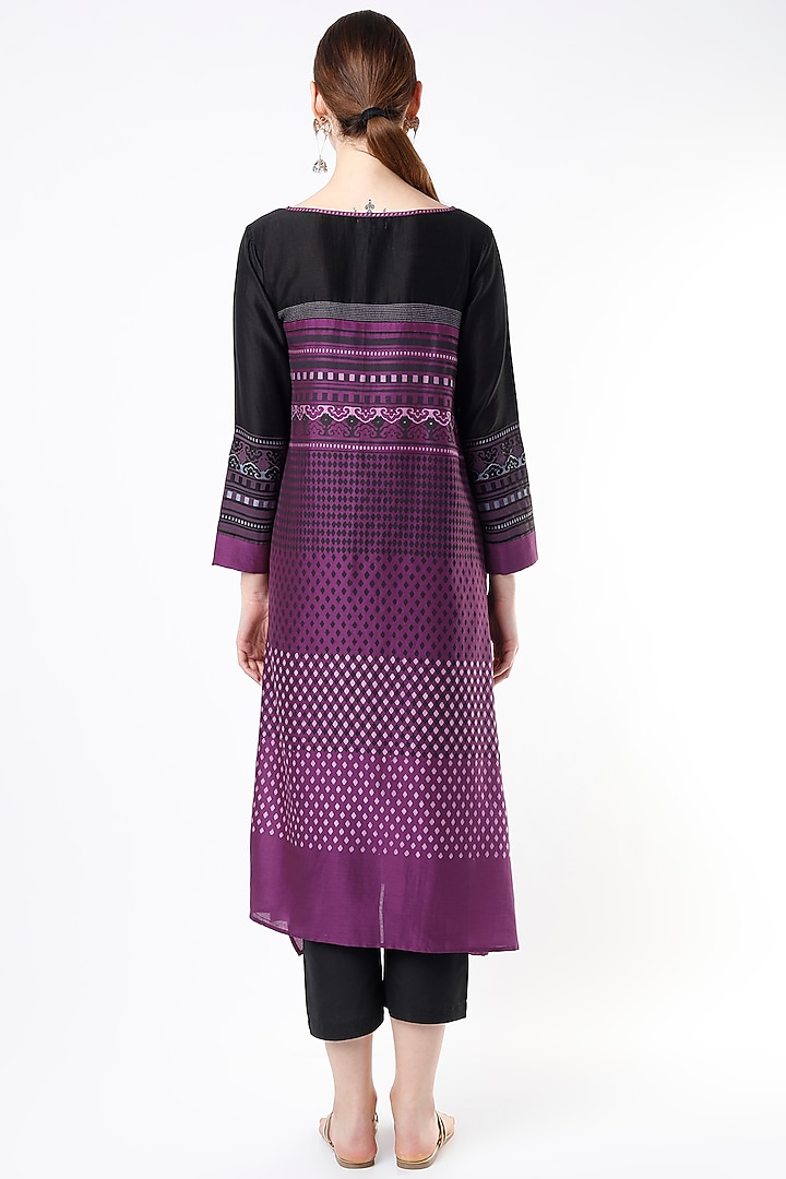 Purple Hand Block Printed Tunic by Krishna Mehta at Pernia's Pop Up Shop
