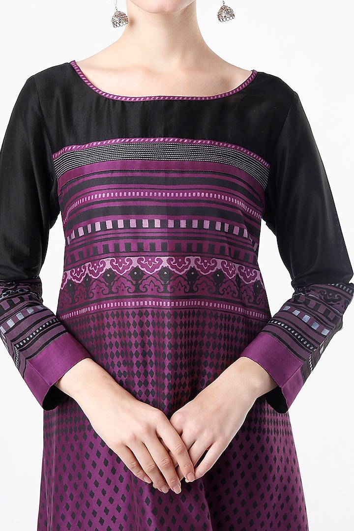 Purple Hand Block Printed Tunic by Krishna Mehta at Pernia's Pop Up Shop