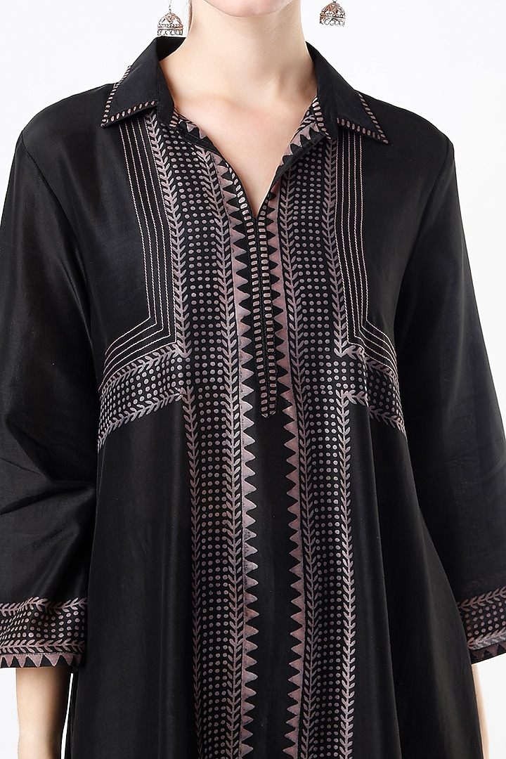 Black Hand Block Printed Tunic by Krishna Mehta at Pernia's Pop Up Shop