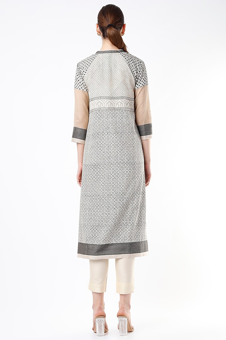 Beige Hand Block Printed Tunic by Krishna Mehta at Pernia's Pop Up Shop