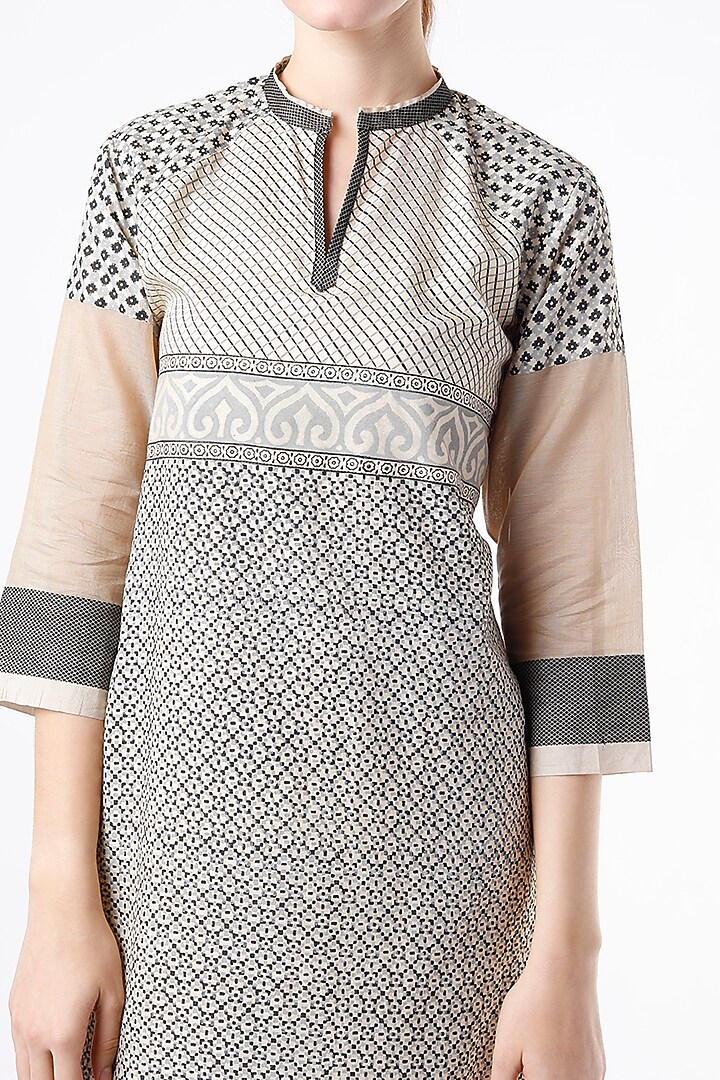 Beige Hand Block Printed Tunic by Krishna Mehta at Pernia's Pop Up Shop