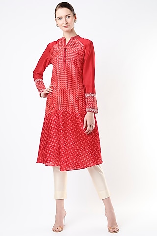 Rust Hand Block Printed Tunic by Krishna Mehta