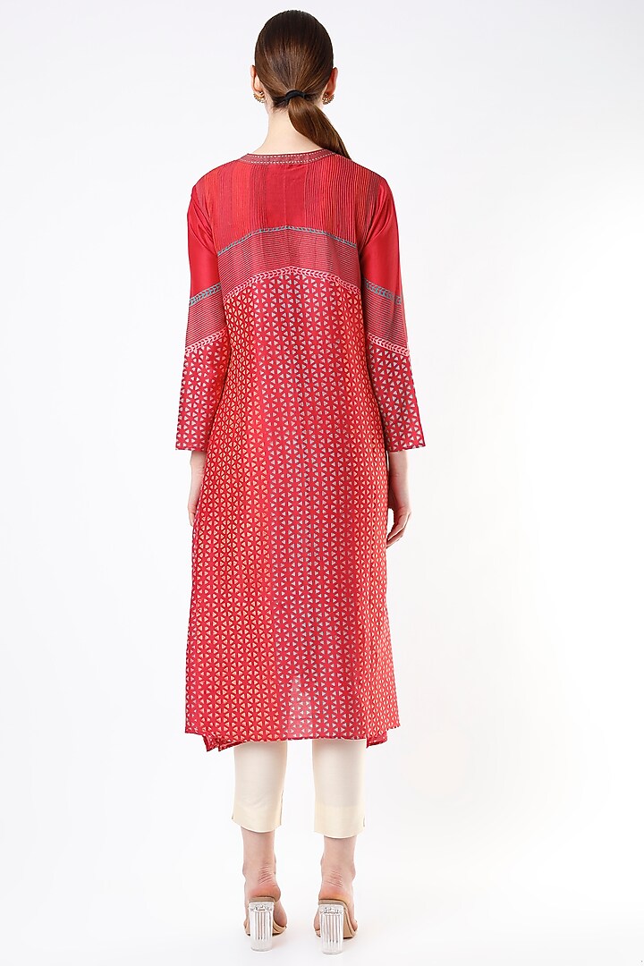 Red Hand Block Printed Tunic by Krishna Mehta at Pernia's Pop Up Shop