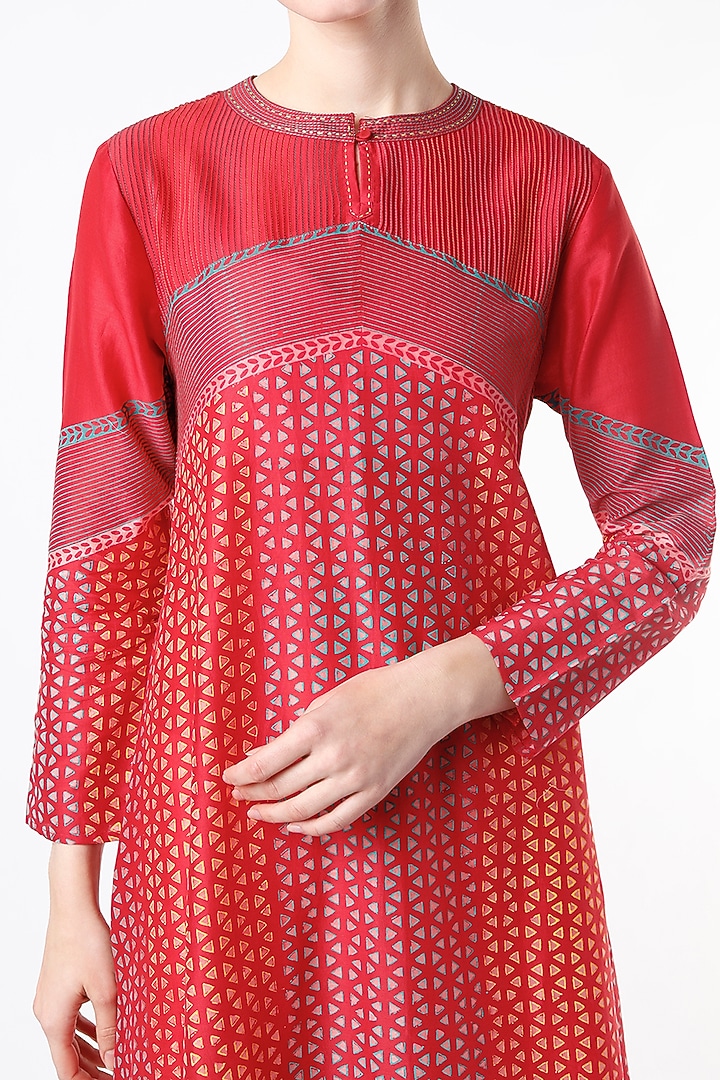 Red Hand Block Printed Tunic by Krishna Mehta at Pernia's Pop Up Shop