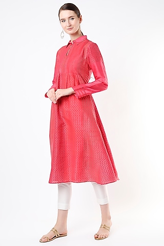 Rose Hand Block Printed Tunic by Krishna Mehta