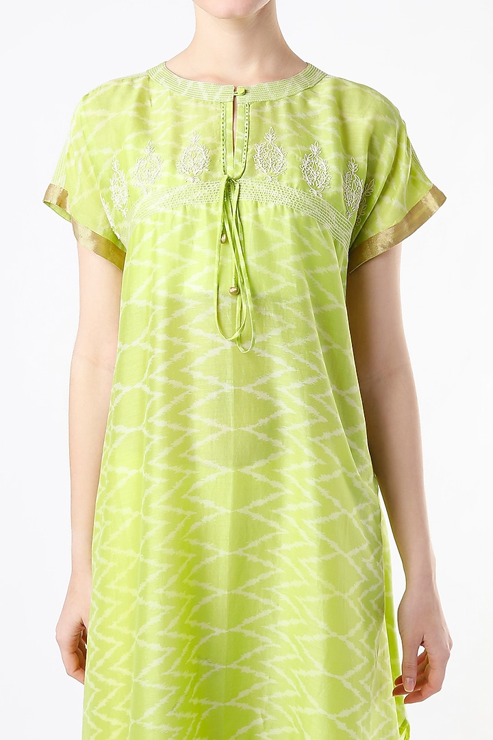 Lime Hand Block Printed Tunic by Krishna Mehta at Pernia's Pop Up Shop