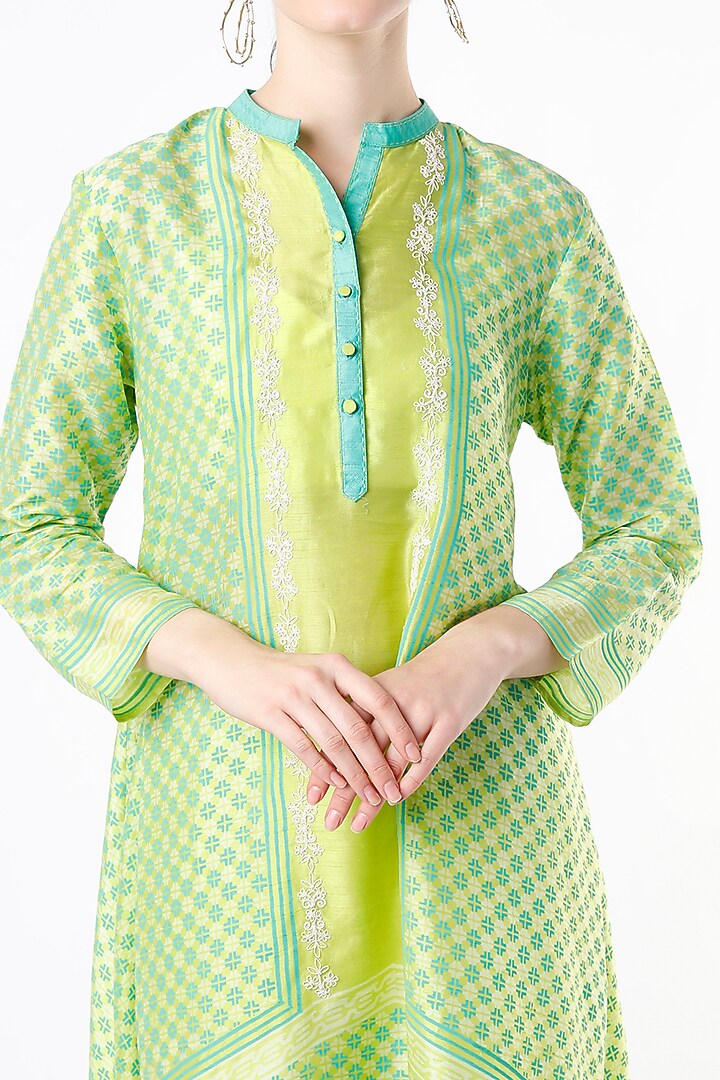 Lime Block Printed Tunic by Krishna Mehta at Pernia's Pop Up Shop