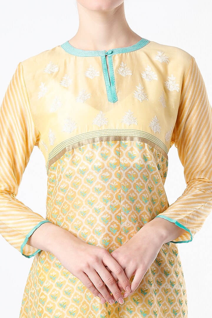 Lime Yellow Block Printed Tunic by Krishna Mehta at Pernia's Pop Up Shop