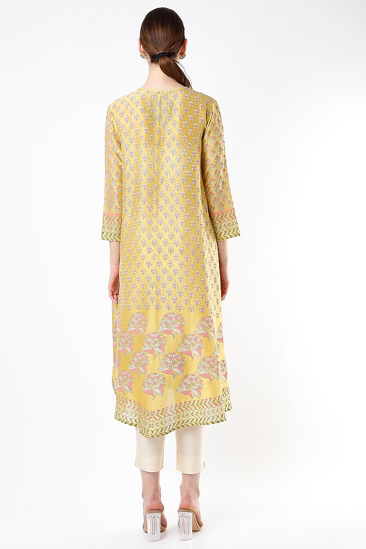 Yellow Block Printed Tunic by Krishna Mehta at Pernia's Pop Up Shop