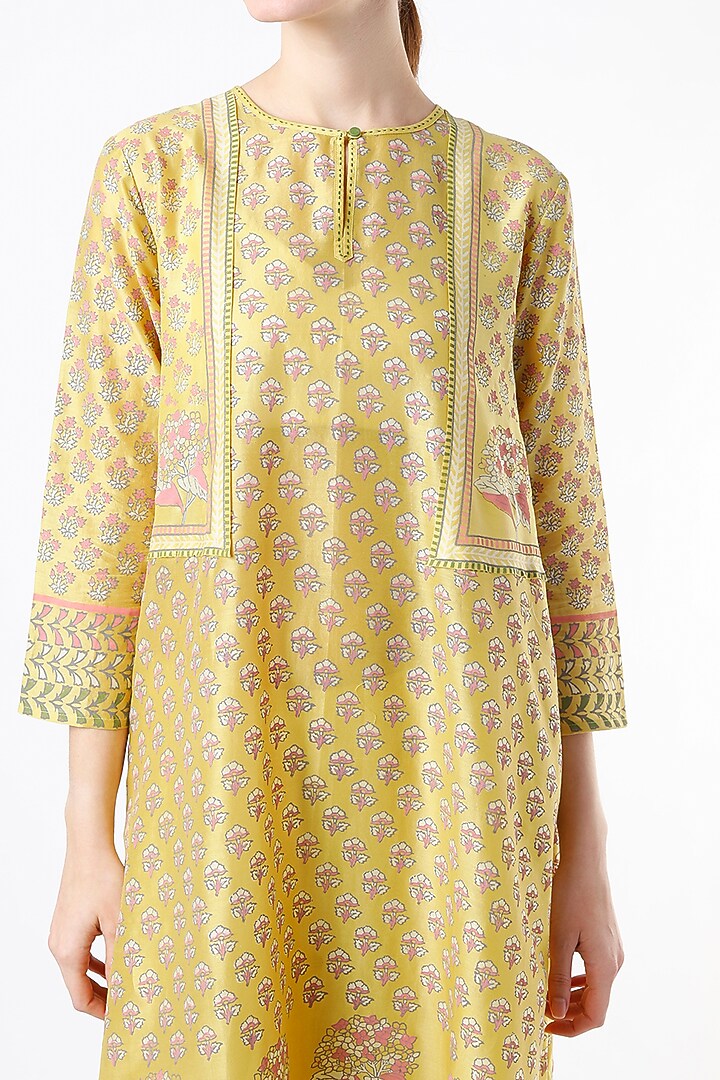 Yellow Block Printed Tunic by Krishna Mehta at Pernia's Pop Up Shop