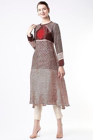 Choco Hand Block Printed Tunic by Krishna Mehta