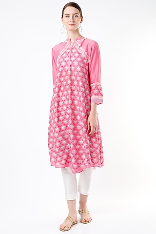 Peach Hand Block Printed Tunic by Krishna Mehta