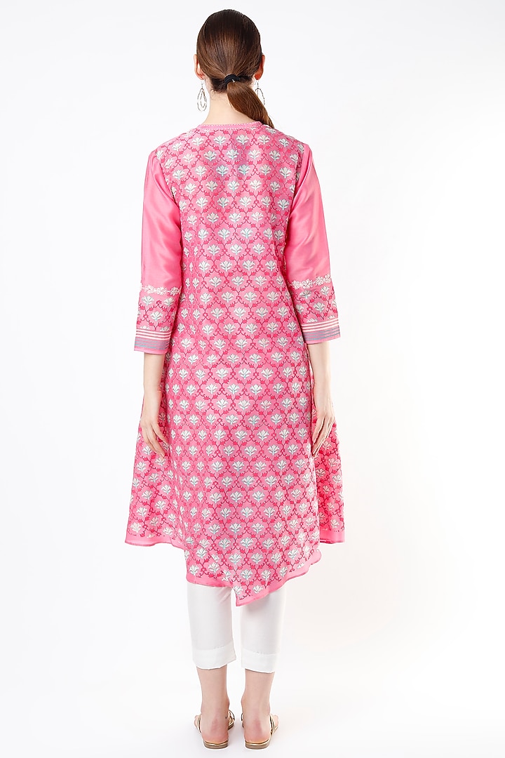 Peach Hand Block Printed Tunic by Krishna Mehta at Pernia's Pop Up Shop