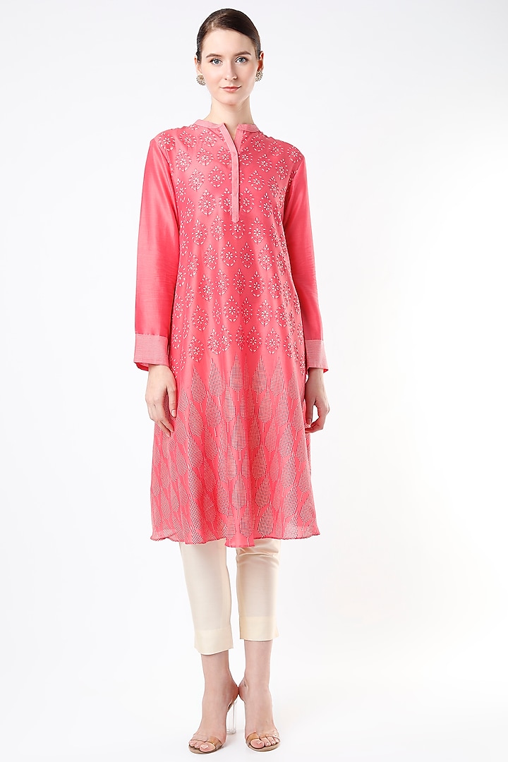 Pink Hand Block Printed Tunic by Krishna Mehta