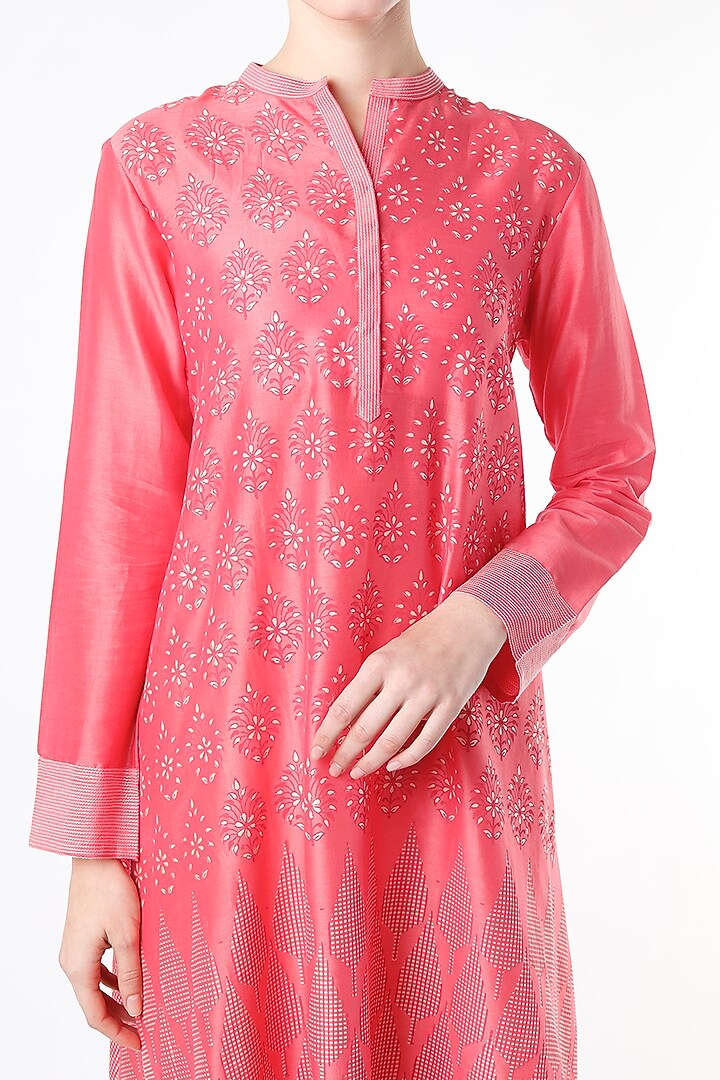 Pink Hand Block Printed Tunic by Krishna Mehta at Pernia's Pop Up Shop