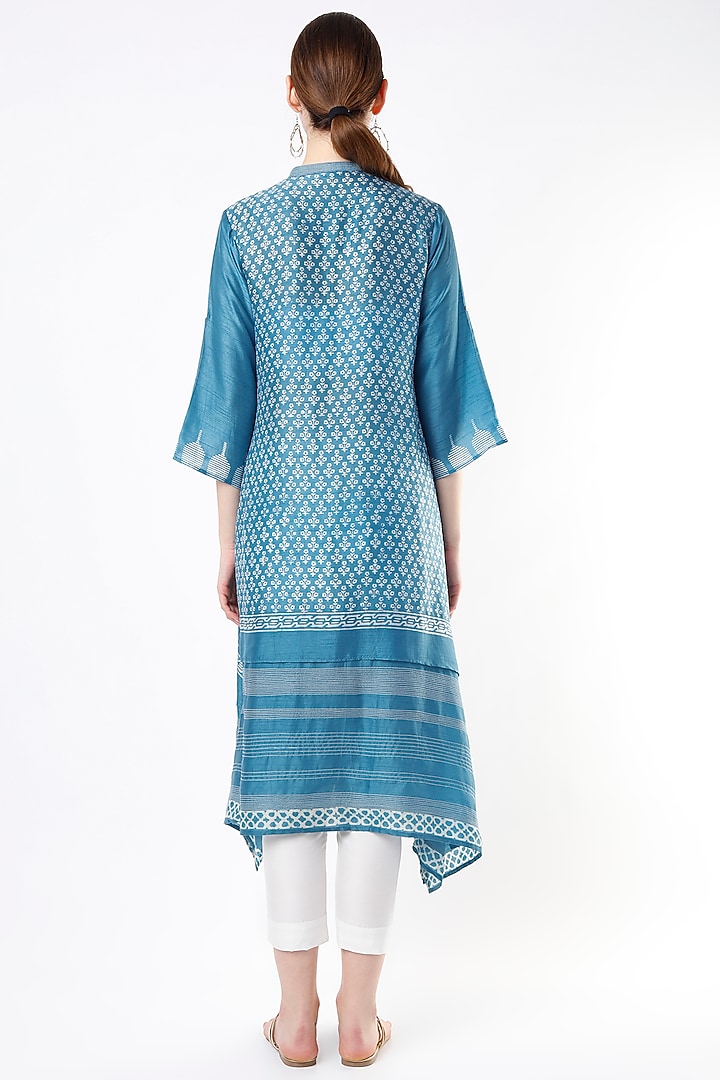 Sky Blue Hand Block Printed Tunic by Krishna Mehta at Pernia's Pop Up Shop