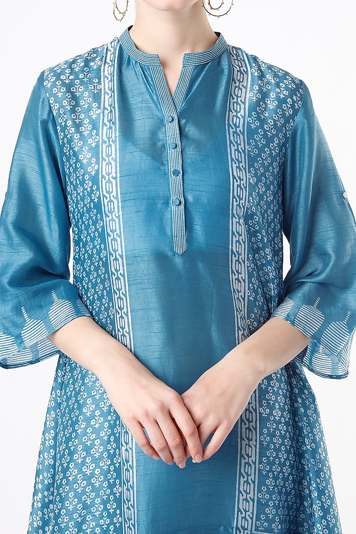 Sky Blue Hand Block Printed Tunic by Krishna Mehta at Pernia's Pop Up Shop