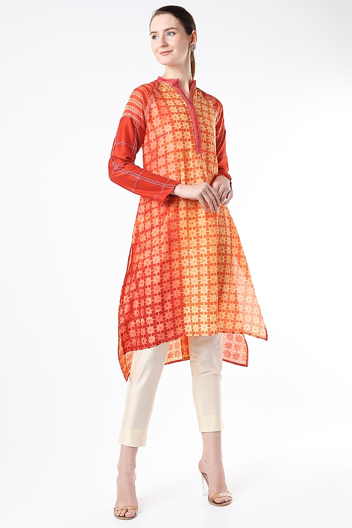 Tangerine Block Printed Tunic by Krishna Mehta