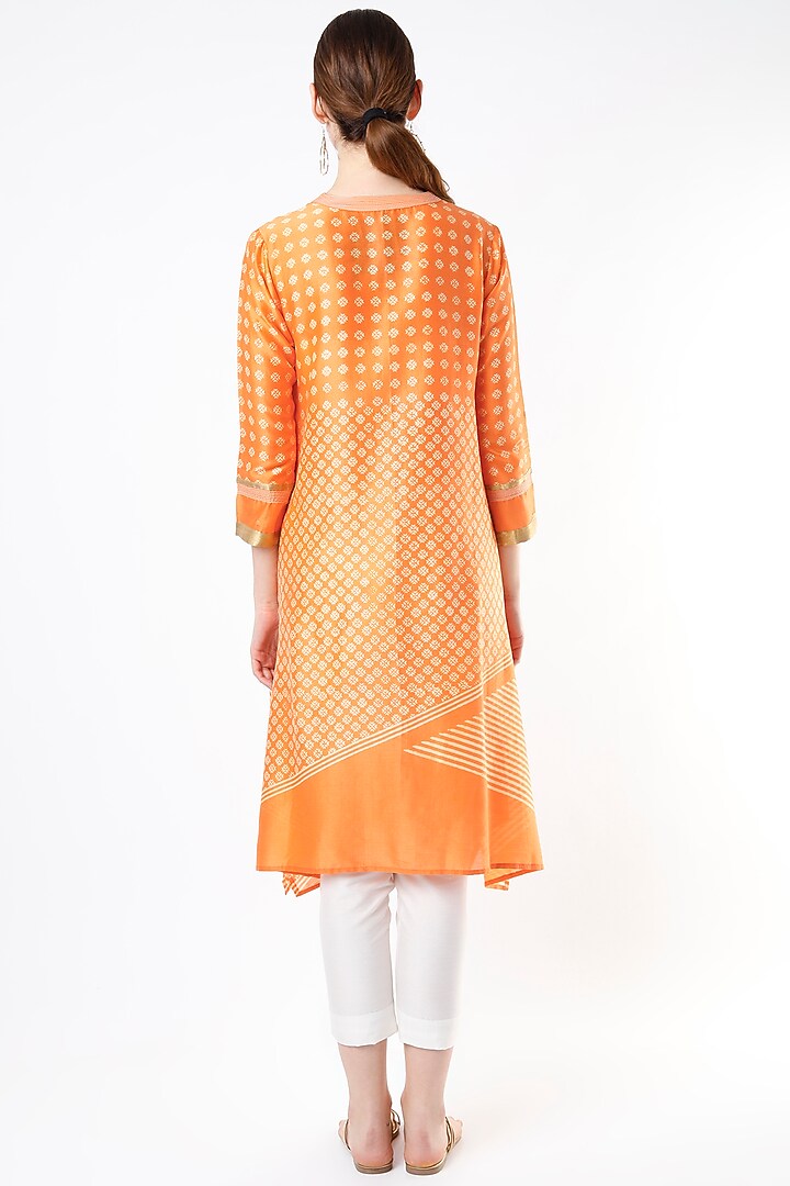 Orange Block Printed Tunic by Krishna Mehta at Pernia's Pop Up Shop
